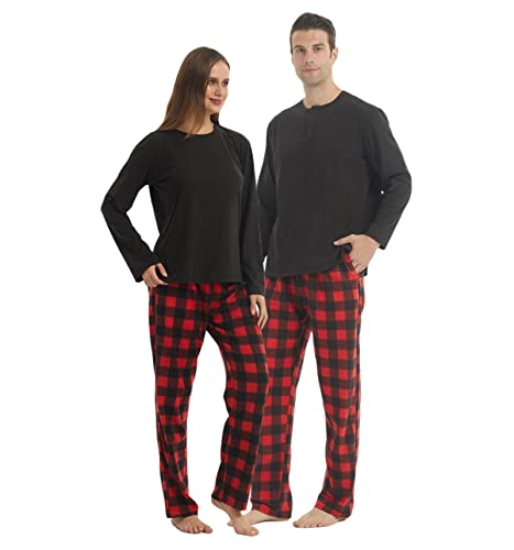 YUSHOW Schlafanzug Damen Lang Winter Zweiteiliger Partner Schlafanzug 2er Set für Paare Langarm Shirt Karierter Pyjamahose Weihnachtspyjama Paare Set von YUSHOW