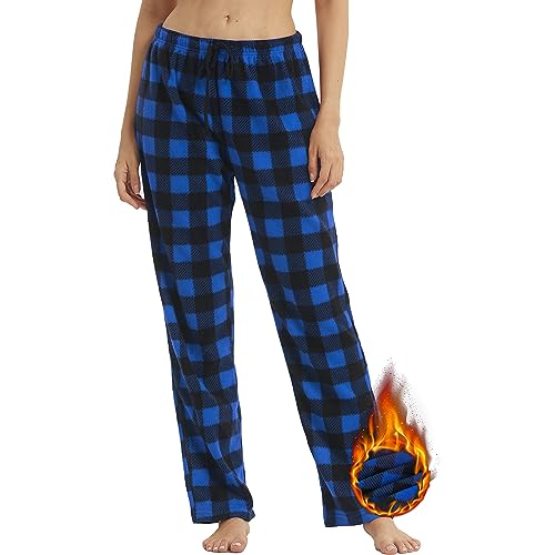 YUSHOW Schlafanzughose Damen Lang Fleece Karierte Pyjamahose Winter Weich Nachtwäsche Pyjama Hose Soft Freizeithose Weihnachts Pyjama mit Kordelzug von YUSHOW