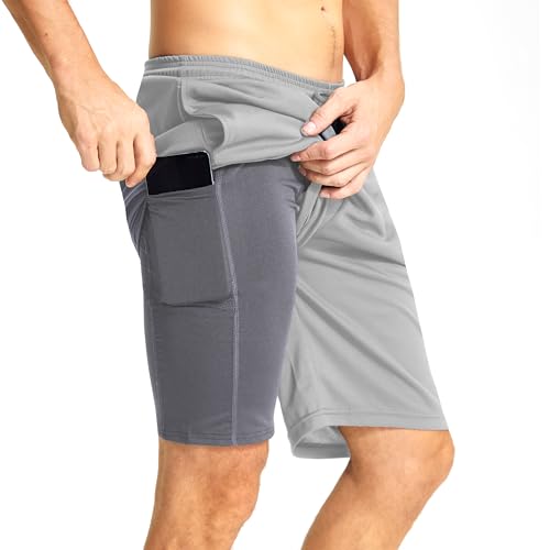 YUSHOW Shorts Herren 2 in 1 Laufhose Kurz Schnelltrocknende Fitness Sporthose Gym Herren-Shorts Laufshorts Sommer Trainingshose Kompressionshose mit Taschen Hosen von YUSHOW