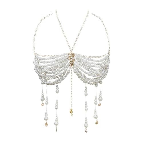 YUSHTPO Elegante Perlen Perlen Quasten Neckholder Crop Tank Top für Frauen Körperschmuck BH Brust Kette Party YUSHTPO Elegante Perlen Perlen Quasten Neckholder Crop Tank Top für Frauen Körperschmuck BH Brust Kette Party von YUSHTPO