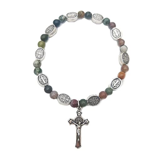 YUSHUD Rosenkranz-Armband mit Kreuz-Anhänger, verstellbar, elastisch, für Damen und Herren von YUSHUD