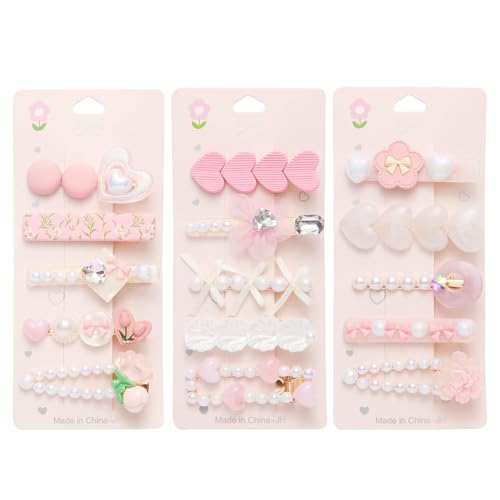 Haarspangen Mädchen Set, 15 Stück Haarklammern Kinder, Süße Haarclips, Haarnadeln Rosa, Modische Hair Accessories für Mädchen Frauen, Party, Geburtstag, Geschenke von YUSHWENPTY