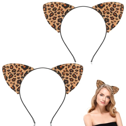 Leoparden Ohren Haarreif 2 Stück Leopard Ears Leo Ohren Haarreifen Leopardenohren Haarreif für Erwachsene Kinder, Karneval, Maskerade, Cosplay von YUSHWENPTY