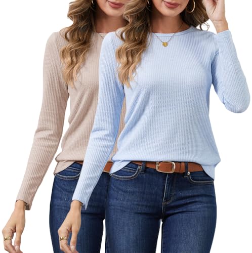 YUTILA 1/2er Pack Damen Feinstrickpullover Rundhals Einfabrig Langarm Oberteile aus pflegeleichter Qualität mit Viskose Sweatshirt Herbst und Winter von YUTILA