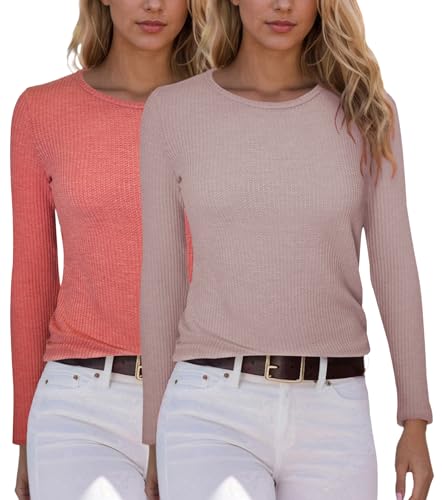 YUTILA 1/2er Pack Damen Feinstrickpullover Rundhals Einfabrig Langarm Oberteile aus pflegeleichter Qualität mit Viskose Sweatshirt Herbst und Winter von YUTILA