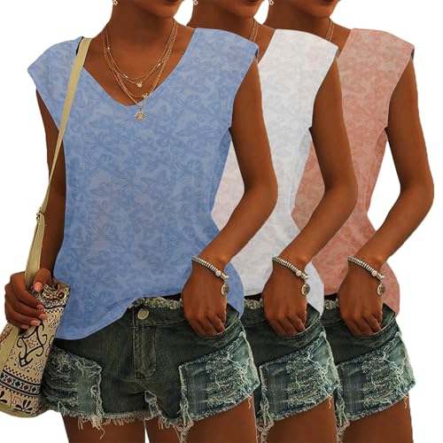 YUTILA 1/3er Pack Tshirt Damen Sommer Casual Locker Lässig Leicht Oberteile mit Leicht Transparenten Druck von YUTILA