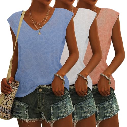 YUTILA 1/3er Pack Tshirt Damen Sommer Casual Locker Lässig Leicht Oberteile mit Leicht Transparenten Druck von YUTILA