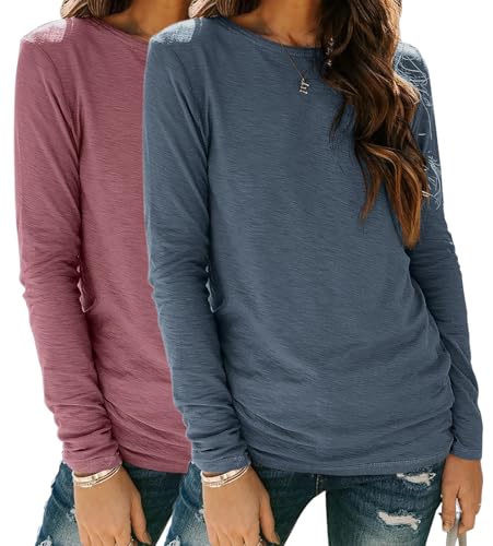 YUTILA 2er Pack Damen Langarmshirt Basic Rundhals Einfabrig Shirt Casual Lässig Oberteile Langarm T-Shirt YUTILA 2er Pack Damen Langarmshirt Basic Rundhals Einfabrig Shirt Casual Lässig Oberteile Langarm T-Shirt von YUTILA