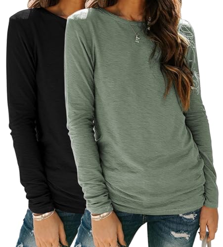 YUTILA 2er Pack Damen Langarmshirt Basic Rundhals Einfabrig Shirt Casual Lässig Oberteile Langarm T-Shirt YUTILA 2er Pack Damen Langarmshirt Basic Rundhals Einfabrig Shirt Casual Lässig Oberteile Langarm T-Shirt von YUTILA