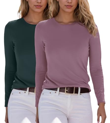 YUTILA 2er Pack Damen Langarmshirt Basic Rundhals Einfabrig Shirt Oberteile Langarm T-Shirt aus weichem Viskose-Stretch von YUTILA