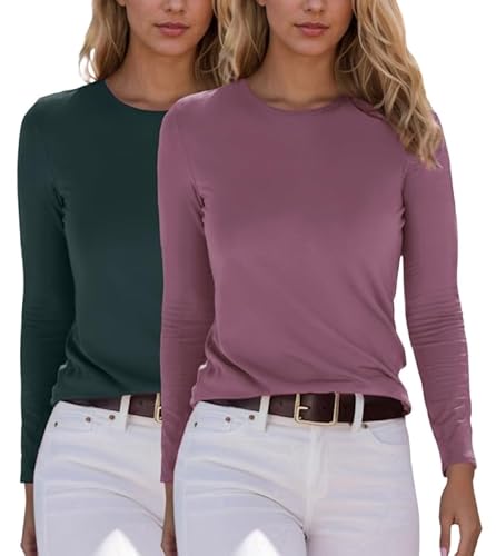 YUTILA 2er Pack Damen Langarmshirt Basic Rundhals Einfabrig Shirt Oberteile Langarm T-Shirt aus weichem Viskose-Stretch YUTILA 2er Pack Damen Langarmshirt Basic Rundhals Einfabrig Shirt Oberteile Langarm T-Shirt aus weichem Viskose-Stretch von YUTILA