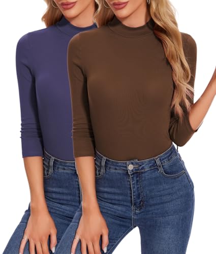YUTILA 2er Pack Damen Langarmshirt Rollkragen Stehkragen 3/4 Ärmel Pullover Slim Fit Stretch Baumwolle Shirts Einfarbig Basic Casual Oberteile YUTILA 2er Pack Damen Langarmshirt Rollkragen Stehkragen 3/4 Ärmel Pullover Slim Fit Stretch Baumwolle Shirts Einfarbig Basic Casual Oberteile von YUTILA