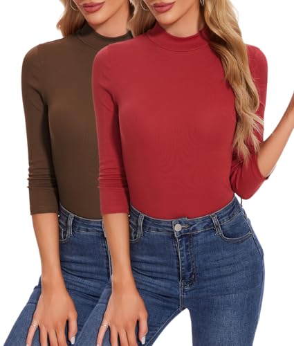 YUTILA 2er Pack Damen Langarmshirt Rollkragen Stehkragen 3/4 Ärmel Pullover Slim Fit Stretch Baumwolle Shirts Einfarbig Basic Casual Oberteile YUTILA 2er Pack Damen Langarmshirt Rollkragen Stehkragen 3/4 Ärmel Pullover Slim Fit Stretch Baumwolle Shirts Einfarbig Basic Casual Oberteile von YUTILA