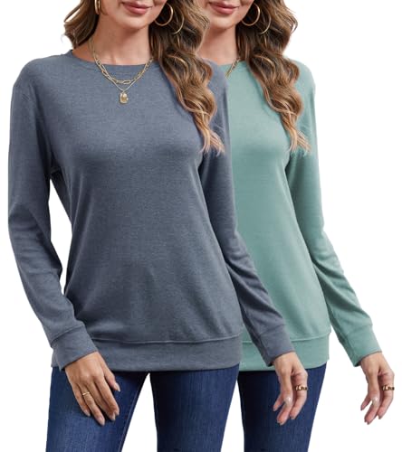 YUTILA 2er Pack Damen Pullover Rundals Einfabrig Langarm Shirts Leichte Basic Casual Lässig Oberteile Herbst Winter von YUTILA