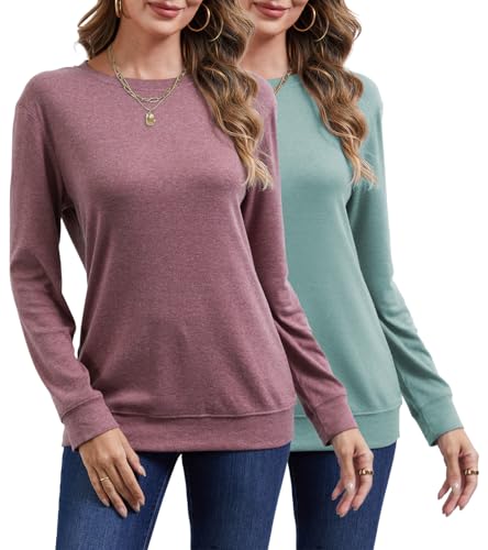 YUTILA 2er Pack Pullover Damen Rundals Einfabrig Langarm Sweatshirt Casual Lässig Bequeme Langarmshirt Sweater Herbst Winter von YUTILA