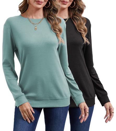YUTILA 2er Pack Pullover Damen Rundals Einfabrig Langarm Sweatshirt Casual Lässig Bequeme Langarmshirt Sweater Herbst Winter von YUTILA