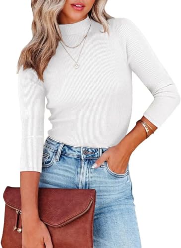 YUTILA 2er Pack Pullover Rollkragen 3/4 Arm Einfarbig Langarmshirt Stehkragen Rippenstrick Slim Fit Pulli Elegantes Gerippt Basic Oberteile Herbst Winter von YUTILA