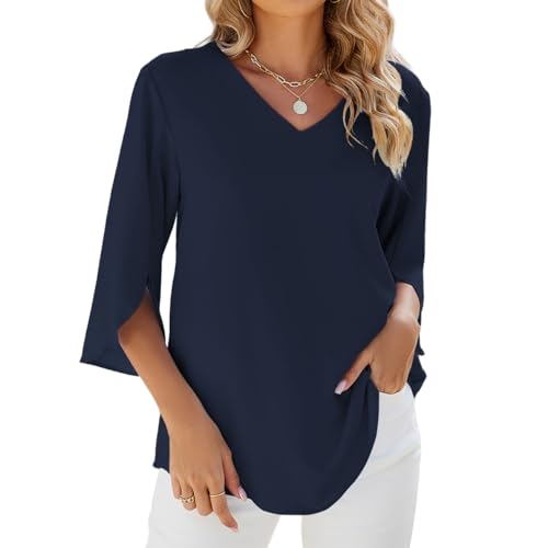 YUTILA Bluse Damen Elegant Tunika Chiffon Damenblusen Oberteil Einfarbig Frühling 3/4 Arm Oberteile Blusenshirt YUTILA Bluse Damen Elegant Tunika Chiffon Damenblusen Oberteil Einfarbig Frühling 3/4 Arm Oberteile Blusenshirt von YUTILA