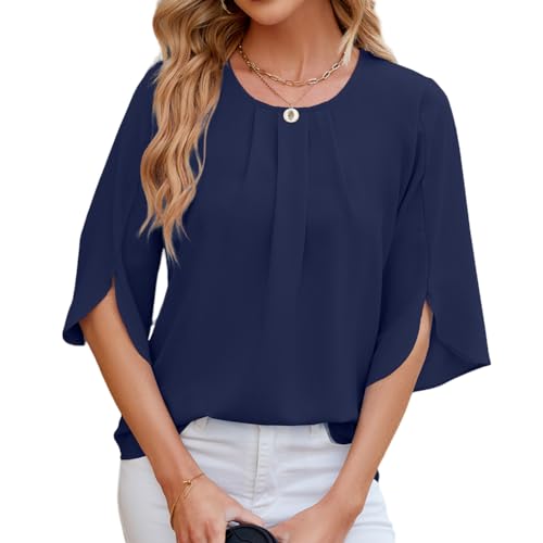 YUTILA Bluse Damen Elegant Tunika Chiffon Damenblusen Oberteil Einfarbig Frühling 3/4 Arm Oberteile Herbst Blusenshirt YUTILA Bluse Damen Elegant Tunika Chiffon Damenblusen Oberteil Einfarbig Frühling 3/4 Arm Oberteile Herbst Blusenshirt von YUTILA