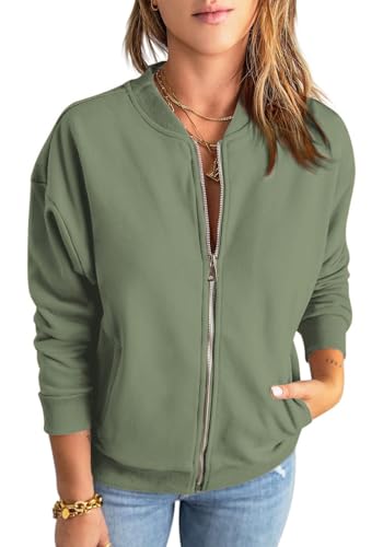 YUTILA Bomberjacke Damen Blouson Jacke Casual Sweatjacke mit College-Kragen von YUTILA