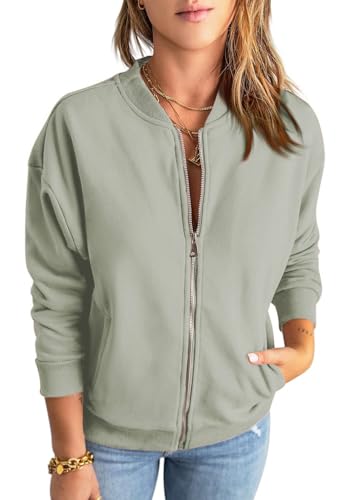 YUTILA Bomberjacke Damen Blouson Jacke Casual Sweatjacke mit College-Kragen von YUTILA