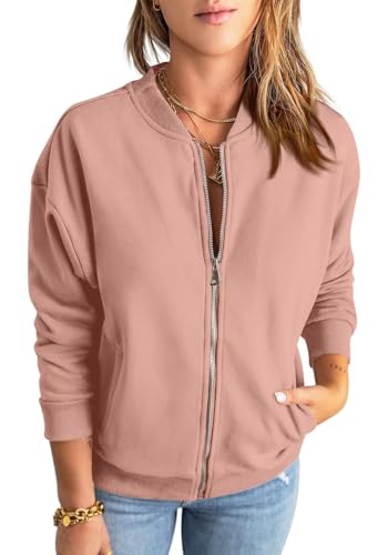 YUTILA Bomberjacke Damen Blouson Jacke Casual Sweatjacke mit College-Kragen von YUTILA