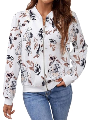 YUTILA Damen Blouson jacke, leicht, mit Reißverschluss, lässig,Stehkragen, kurze Oberbekleidung mit druck YUTILA Damen Blouson jacke, leicht, mit Reißverschluss, lässig,Stehkragen, kurze Oberbekleidung mit druck von YUTILA