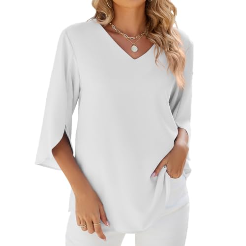 YUTILA Bluse Damen Elegant Tunika Chiffon Damenblusen Oberteil Einfarbig Frühling 3/4 Arm Oberteile Blusenshirt YUTILA Bluse Damen Elegant Tunika Chiffon Damenblusen Oberteil Einfarbig Frühling 3/4 Arm Oberteile Blusenshirt von YUTILA