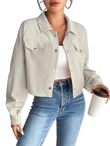 YUTILA Damen Cordjacke – Kurz Corduroy Jacke mit Knopfleiste, Langarm, Freizeit Übergangsjacke von YUTILA