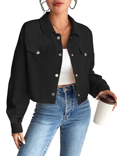 YUTILA Damen Cordjacke – Kurz Corduroy Jacke mit Knopfleiste, Langarm, Freizeit Übergangsjacke von YUTILA