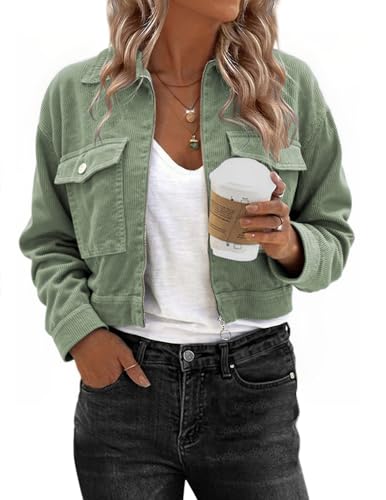 YUTILA Damen Cordjacke – Kurzjacke mit Knöpfen und Taschen, Herbst Frühling Übergangsjacke von YUTILA