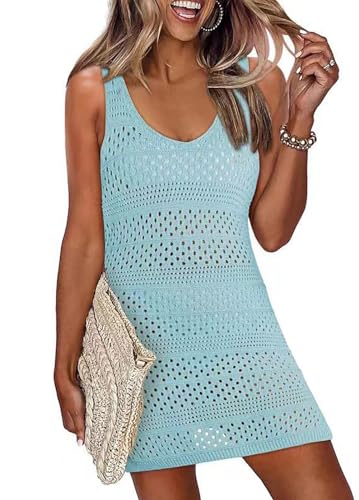 YUTILA Damen Gestrickte Strandkleid Boho Kurz Häkeln Badeanzüge Bikini Cover Up Strand Bademode Ärmellos Sommerkleid Beachwear Sexy von YUTILA