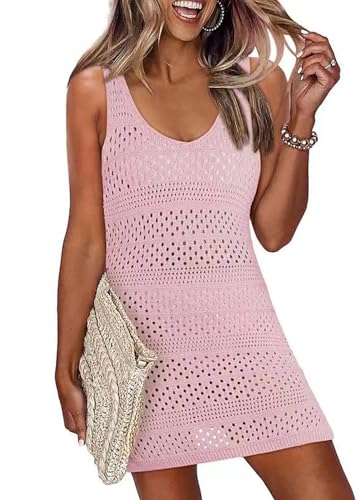 YUTILA Damen Gestrickte Strandkleid Boho Kurz Häkeln Badeanzüge Bikini Cover Up Strand Bademode Ärmellos Sommerkleid Beachwear Sexy YUTILA Damen Gestrickte Strandkleid Boho Kurz Häkeln Badeanzüge Bikini Cover Up Strand Bademode Ärmellos Sommerkleid Beachwear Sexy von YUTILA
