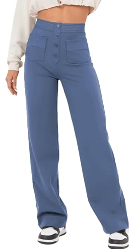YUTILA Damen Hosen Gerade Geschnitten Hose Hohe Taille Dehnbar Freizeithose Lang mit Taschen YUTILA Damen Hosen Gerade Geschnitten Hose Hohe Taille Dehnbar Freizeithose Lang mit Taschen von YUTILA