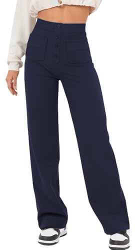 YUTILA Damen Hosen Gerade Geschnitten Hose Hohe Taille Dehnbar Freizeithose Lang mit Taschen YUTILA Damen Hosen Gerade Geschnitten Hose Hohe Taille Dehnbar Freizeithose Lang mit Taschen von YUTILA