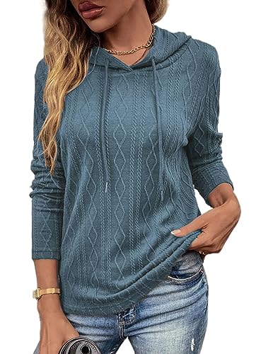 YUTILA Damen Kapuzenpullover Langarm Herbst Winter Sweatshirt Einfarbig mit Kapuze und Kordelzug Freizeitkleidung von YUTILA