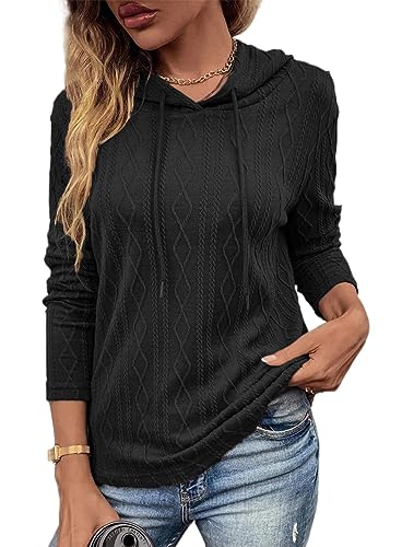 YUTILA Damen Kapuzenpullover Langarm Herbst Winter Sweatshirt Einfarbig mit Kapuze und Kordelzug Freizeitkleidung von YUTILA