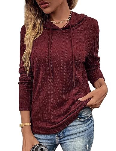 YUTILA Damen Kapuzenpullover Langarm Herbst Winter Sweatshirt Einfarbig mit Kapuze und Kordelzug Freizeitkleidung von YUTILA