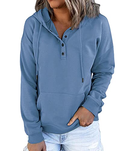 YUTILA Damen Kapuzenpullover Sweatjacke Langarm Basic Hoodie Sweatshirt Kapuzenjacke Kapuzenpulli Casual Sport Style,Blau,XL von YUTILA