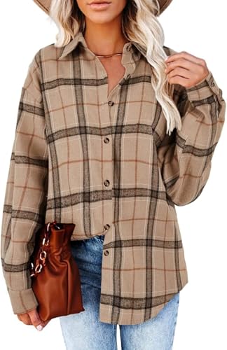 YUTILA Damen Kariert Bluse Langarm Casual Lose V-Ausschnitt Hemdbluse Button Down Hemdjacke YUTILA Damen Kariert Bluse Langarm Casual Lose V-Ausschnitt Hemdbluse Button Down Hemdjacke von YUTILA