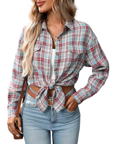 YUTILA Damen Karohemd– Langarm Freizeithemd mit Brusttaschen – Klassisches Kariertes Hemd für Alltag & Outdoor von YUTILA