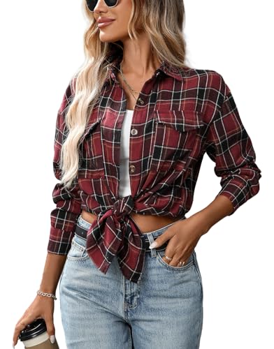 YUTILA Damen Karohemd– Langarm Freizeithemd mit Brusttaschen – Klassisches Kariertes Hemd für Alltag & Outdoor von YUTILA