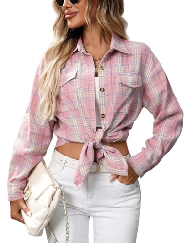 YUTILA Damen Karohemd– Langarm Freizeithemd mit Brusttaschen – Klassisches Kariertes Hemd für Alltag & Outdoor von YUTILA