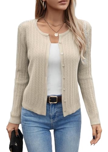 YUTILA Damen Kurz Strickjacke – Weiches Stretch Cable Cardigan Ideal für Frühling und Übergangszeit von YUTILA