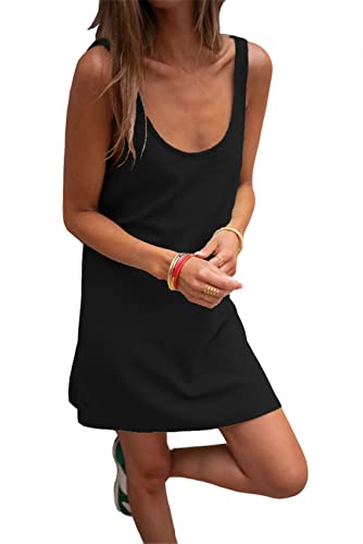 YUTILA Damen Kurzarm Ärmellos Rundhals Tank Top Minikleider Sommer Freizeitkleid von YUTILA