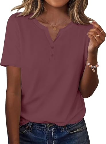 YUTILA Damen Kurzarm Henley-Shirt aus Baumwolle – Einfarbig & Bequem T-Shirt mit Knopfleiste YUTILA Damen Kurzarm Henley-Shirt aus Baumwolle – Einfarbig & Bequem T-Shirt mit Knopfleiste von YUTILA