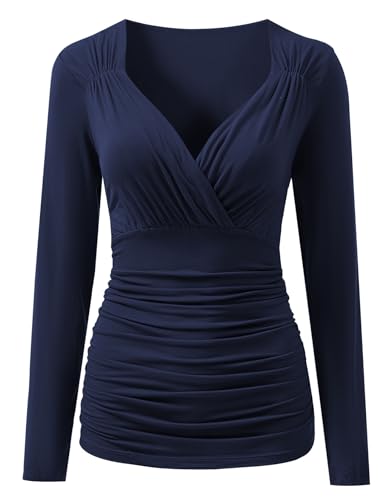 YUTILA Damen Langarm Bluse Elegant Plissee Slim Fit V-Ausschnitt Wickelbluse Oberteil YUTILA Damen Langarm Bluse Elegant Plissee Slim Fit V-Ausschnitt Wickelbluse Oberteil von YUTILA