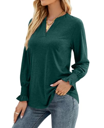 YUTILA Damen Langarmshirt Lockere Basic Lässiges Oberteil Elegant V-Ausschnitt Einfarbig Tunika von YUTILA