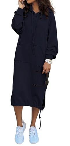 YUTILA Damen Sweatkleid Lange Kapuzenpullover Hoodie Oversize Herbst Frühling Übergangszeit von YUTILA