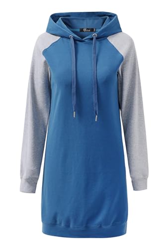 YUTILA Damen Lange Sweatshirt Langarm Hoodie Kleid Pulloverkleid Sweatkleid Kapuzenpulli Lange von YUTILA